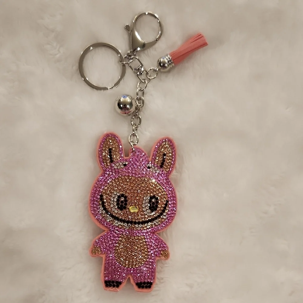Labubu Sparkling Pink Keychain Bag Charm